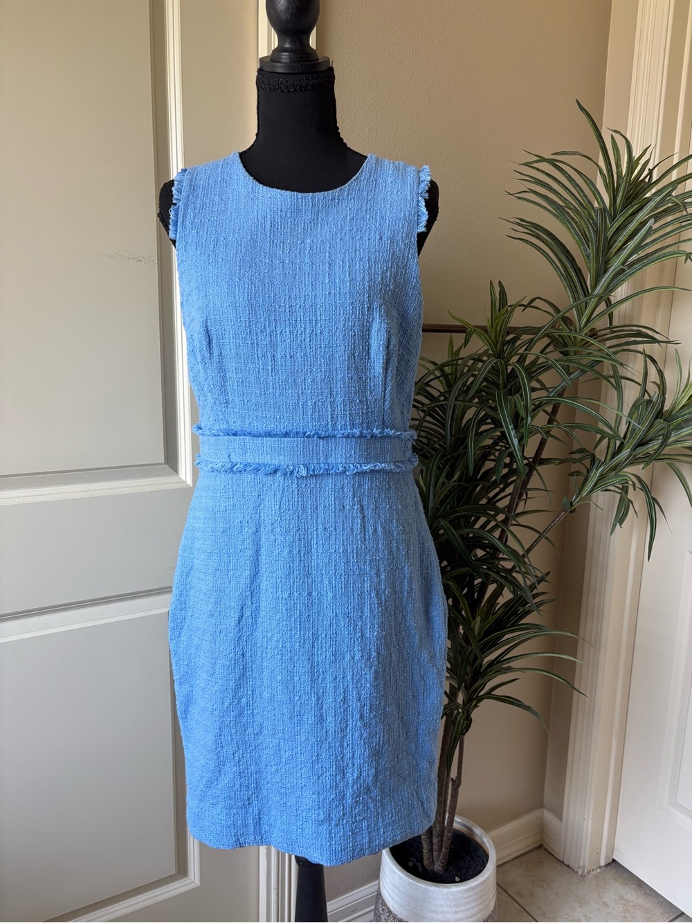 J. Crew Sky Blue Sleeveless Tweed Sheath Dress Size 10